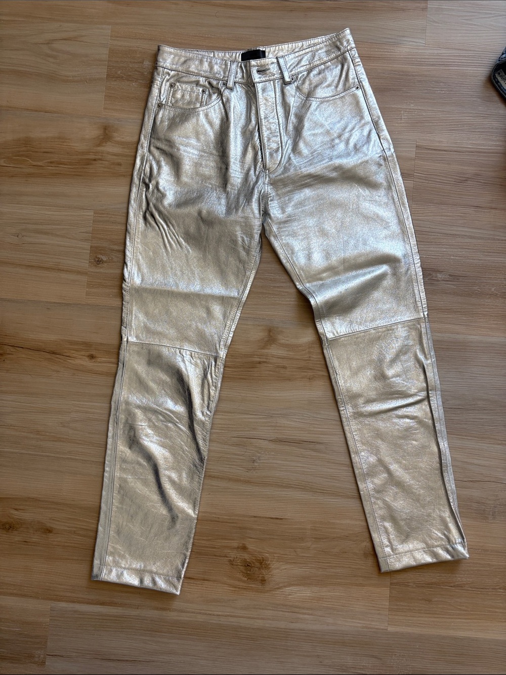 Zara Metallic Silver Slim Straight Jeans